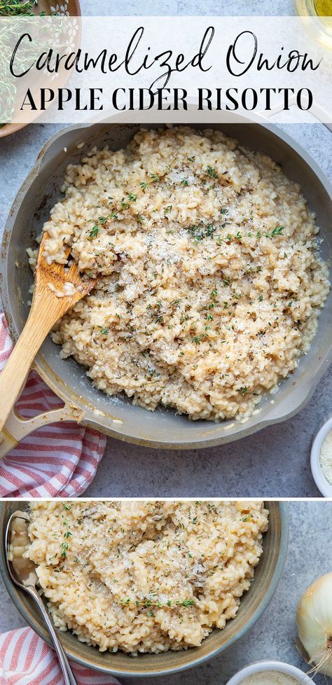 Caramelized Onion Risotto, Apple Cider Dinner Recipes, Apple Risotto, Autumnal Food, Onion Risotto, Rice Sides, Bacon Risotto, Maple Recipes, Apple Cider Recipe