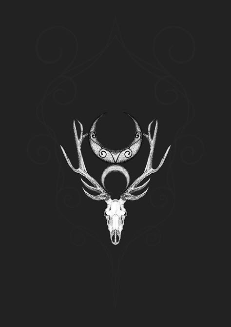 Deer Moon Tattoo, Deer And Moon Tattoo, Cernunnos Symbol, Skull Tattoos Hand, Animal Skull Wallpaper, Stag Skull Tattoo, Cernunnos Tattoo, Deer Symbol, Deer Skull Tattoo