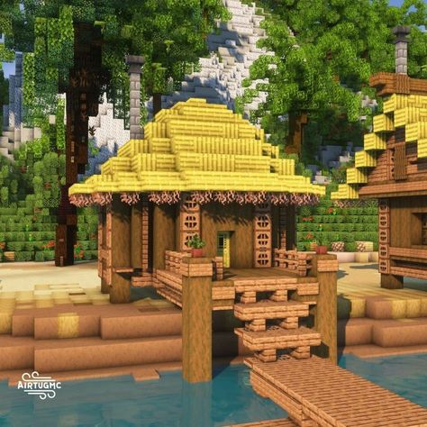 Bamboo House Minecraft 1.20, Mc Bamboo House, Minecraft Tiki Bar, Minecraft Tropical Island, Minecraft Tropical Builds, Bamboo Farm Minecraft, Minecraft Bamboo Builds, Minecraft Tropical House, Minecraft Beach Hut