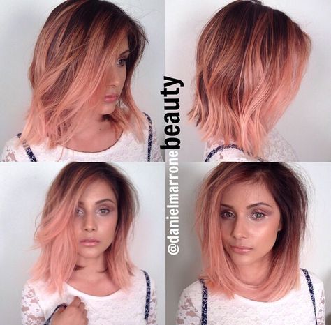 Rose gold pink blunt bob! So fresh but not too crazy... Blond Rose, Rose Blonde, Pravana Vivids, Different Pictures, Gold Hair Colors, Hair Color Rose Gold, Makeup Soft, Gold Ombre, Peach Hair