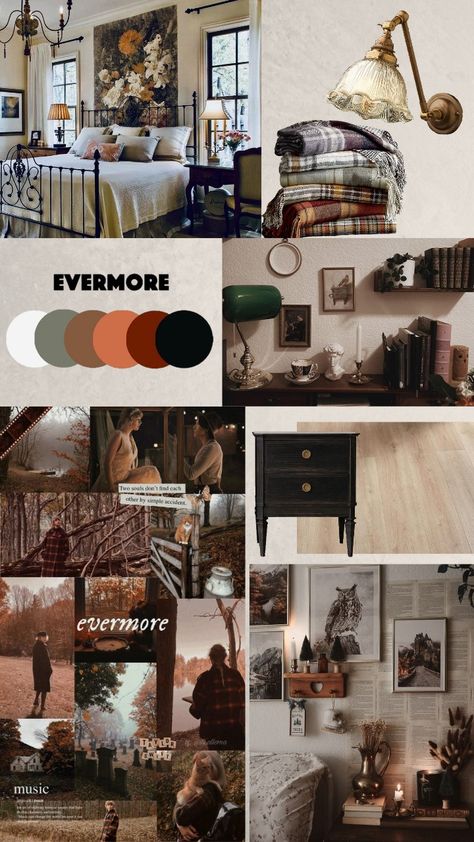 Taylor Swift Home Aesthetic, Evermore Room Decor, Evermore Wedding Aesthetic, Evermore Bedroom Aesthetic, Evermore Room Aesthetic, Taylor Swift House Interior, Evermore Moodboard, Evermore Style, Taylor Swift House