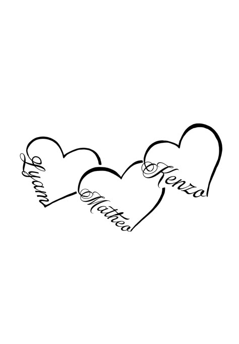 Grandparents Name Tattoo Ideas, Tattoo Heart With Names, Vertical Forearm Tattoo Women, Mother Of 3 Tattoo Ideas Simple, Mom Of 3 Tattoos, Tattoo Ideas For Kids Names For Moms, Heart Tattoo With Dates Births, Family Hearts Tattoo, 3 Heart Tattoo Designs