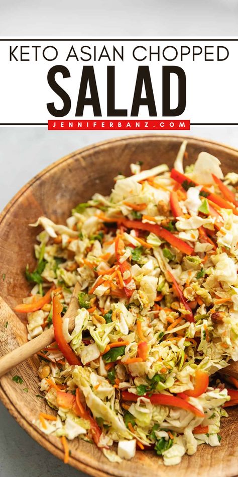 In search of lunch meal prep for the week? Here's an Asian-inspired chopped salad! It's also a perfect 4th of July food. Tossed in a sesame ginger dressing, this Keto Asian Chopped Salad is full of flavor! This summer salad recipe is also gluten-free and sugar-free! Keto Side Salad, Summer Dinner Recipes For Kids, Low Carb Asian Salad, Spring Salad Ideas, Salads Broccoli, Keto Salad Ideas, Low Carb Meal Prep Ideas, Simple Lunch Recipes, Meal Prep For Lunch