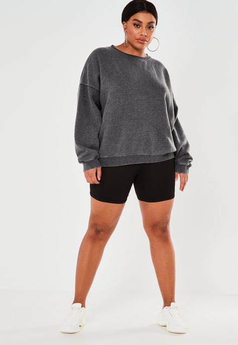 Plus Size Gray Washed Sweatshirt #Sponsored #Gray, #Affiliate, #Size, #Sweatshirt Plus Size Workout Outfits, Plus Size Sporty Outfits, Plus Size Gym Outfits, Clothes For Teenagers, Biker Shorts Outfits, Plus Size Teen, Washed Sweatshirt, Biker Shorts Outfit, University Outfit