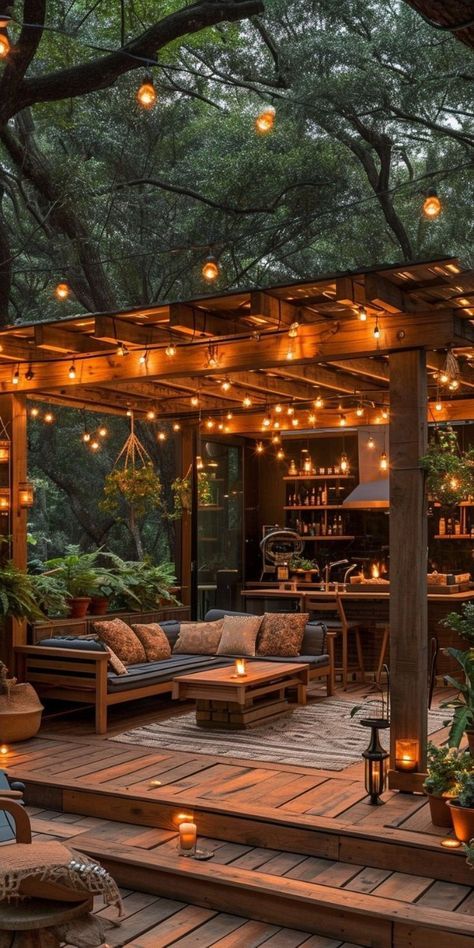 Casa Hobbit, Outdoor Gazebos, Backyard Lighting, Backyard Inspo, Outdoor Decor Backyard, Backyard Patio Designs, Back Patio, Back Garden, Outdoor Oasis