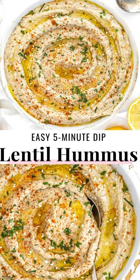 Lentil Tomato Recipes, Lentil Snack Recipes, Lentil Appetizer, Canned Lentil Recipes, Brown Lentil Recipes, Lentil Dip Recipe, Lentil Hummus Recipe, Recipe Hummus, Pasta With Basil