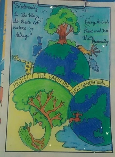 Poster On Biodiversity, Biodiversity Poster Drawing, Biodiversity Poster Ideas, Biodiversity Drawing, Biodiversity Poster, Deforestation Drawing, E Waste Recycling, Performance Tasks, Biodiversity Conservation