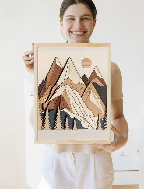 Wood-Style Mountain Art Print | Rustic Wall Art | Lake House Decor | Colorado | Montana | Wyoming | Vintage Cabin Decor | Nature Art #woodslicemagic #diyhomedecor #sustainablecrafts #naturalart #woodslicedecor #diygiftideas #Woodworking #WoodworkingTips #WoodworkingProjects #WoodworkingIdeas #WoodCraft #WoodArt #DIYWoodworking #WoodworkingCommunity #HandmadeWoodwork #WoodworkingSkills #WoodworkingLife #WoodworkingInspiration #WoodworkingCrafts #WoodworkingDesign #DIYWoodGingerbreadHouses Vintage Cabin Decor, Wood Slice Decor, Mountain Art Print, Farmhouse Frames, Vintage Cabin, Wood Farmhouse, Woodworking Inspiration, Support Local Artists, Brown Frame