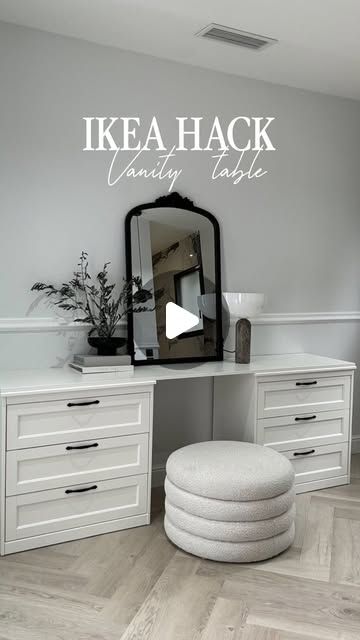 DIY - IKEA Hack | @maison_patchouli shared this elegant IKEA hack combining SONGESAND and FORSANS pieces into a timeless vanity. She created a classic makeup... | Instagram Cheap Dressing Table Ideas, Diy Dresser To Vanity, Ikea Built In Vanity Hack, Songesand Desk Hack, Ikea Pax Dressing Table, Ikea Beauty Desk, Ikea Alex Makeup Vanity, Ikea Diy Vanity, Songesand Ikea Hack