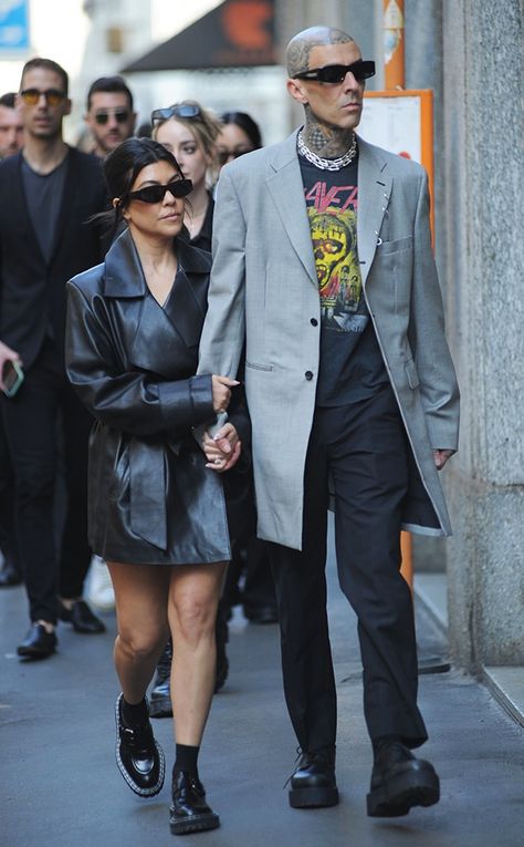 Welcome to Milan from Kourtney Kardashian & Travis Barker Return to Italy on E! Online Kourtney Kardashian Travis Barker, Kourtney Kardashian Travis, Hikes In Los Angeles, Kourtney Kardashian Style, Rock And Roll Fashion, Kardashian Outfit, Hollywood Undead, Travis Barker, Kardashian Style