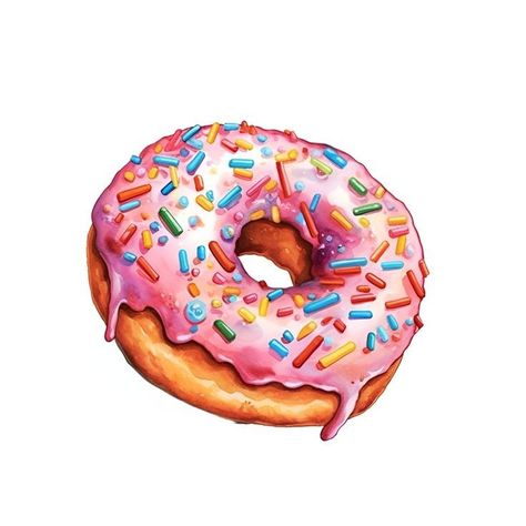 Donut Watercolor, Donut Painting, Watercolour Food, Watercolor Challenge, Donut Clipart, Donut Drawing, Donut With Sprinkles, Donut Art, Art Photoshoot