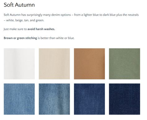 Blues For Soft Autumn, Denim For Soft Autumn, Soft Autumn Swatches, Soft Autumn Navy Blue, Jeans For Soft Autumn, Soft Autumn Mens Outfits, Soft Autumn Soft Summer, Soft Autumn Summer Capsule, Soft Summer Denim