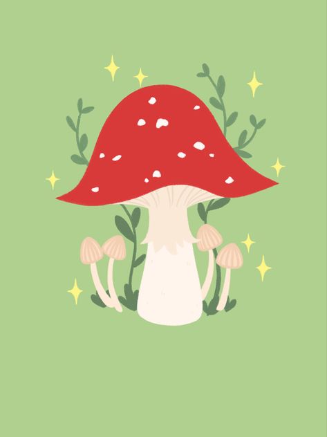 Mushroom Cartoon Aesthetic, Mushroom Illustration Cute, Cat And Mushroom Wallpaper, Cute Mushroom Forest, Groovy Mushroom Art, Simple Illustration, Aesthetic Pastel Wallpaper, Pastel Wallpaper, Pastel Aesthetic