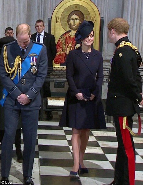 Prince William and his wife Kate share a smile with Prince Harry as they arrive at St Paul's Cathedral for the service to commemorate the end of the British involvement in Afghanistan Trapeze Coat, Beulah London, Kate And Harry, Princesa Real, Principe William, St Paul's Cathedral, Prince William And Harry, Principe Harry, Princess Pictures