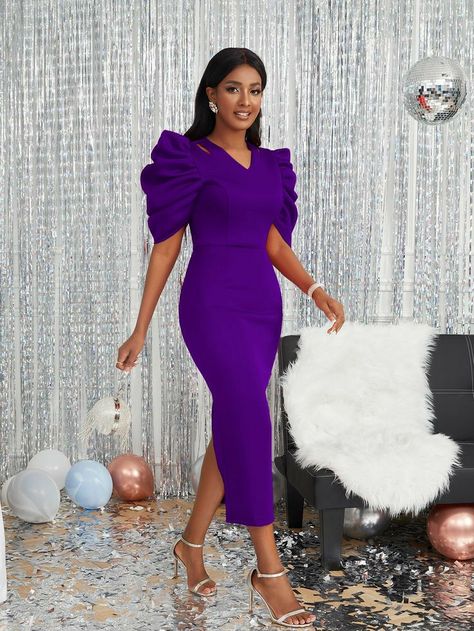 Purple Classy Dress, Purple Dress Classy, Corporate Gowns For Church, Cocktail Dress Classy Elegant, Prom Purple, Kente Dresses, Corporate Gowns, Corporate Dresses, Women Cocktail Dresses