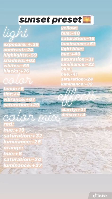 Vsco Filter Sunset, Filter For Beach Photos, Beach Filter Lightroom, Lightroom Sunset Edit, Vsco Filter Aesthetic Sunset, Sunset Preset, Preset Filter, Vsco Lightroom Presets, Lightroom Effects