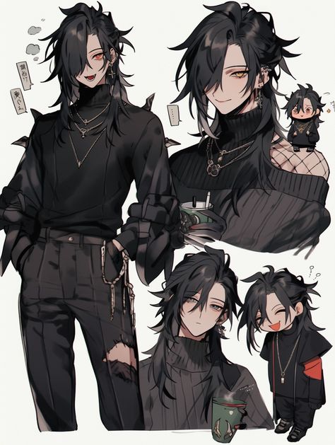 Ai art goth boy Guys Hair Reference Drawing, Male Hairstyles Art Reference, Turtle Neck Outfit Men Drawing, Punk Oc Art Male, Goth Clothes Drawing Reference, Emo Character Design Male, Goth Guy Clothes, Cute Male Outfits Drawing, Goth Hair Male