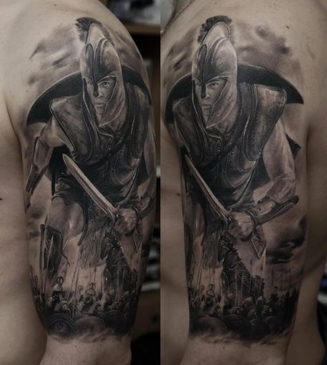 . Troy Tattoo, Gladiator Tattoo, Wolf Tattoo Sleeve, Kunst Tattoos, Roman Warriors, Warrior Tattoos, Greek Tattoos, Warrior Tattoo, R Tattoo