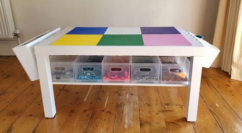 10 IKEA Lego Table Hacks Your Kids Will Love Lack Lego Table, Lego Table For Older Kids, Diy Ikea Table, Diy Lego Table With Storage, Ikea Lego Table, Ikea Lego, Lego Play Table, Lack Hack, Lego Tables