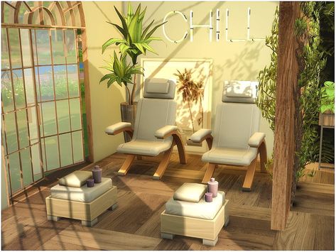 A modern small spa with bar.. Found in TSR Category 'Sims 4 Livingrooms' Sims 4 Spa Bathroom, Sims 4 Spa Interior, Spa In Bloxburg, The Sims 4 Spa Ideas, Sims 4 Sulani Spa, Bloxburg Spa Ideas Layout, Spa Room Bloxburg, Sims Spa Ideas, Sims 4 Gym And Spa