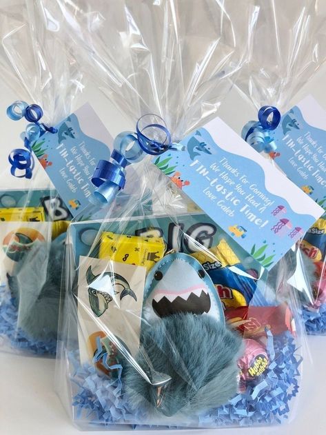 Under The Sea Party Favor Ideas, Blue Goodie Bags, Ocean Theme Party Favors Goodie Bags, Ocean Goodie Bags, Under The Sea Gift Bags, Under The Sea Favors Ideas, Ocean Theme Goodie Bags, Fish Birthday Party Favors, Under The Sea Party Favors Goody Bags