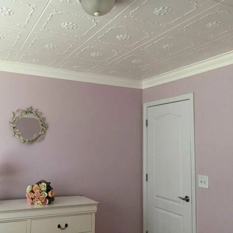 A La Maison Ceilings Bourbon Street 1.6 ft. x 1.6 ft. Polystyrene Glue-up Ceiling Tile & Reviews | Wayfair Ceiling Tiles Over Popcorn Ceilings, White Tile Ceiling, Ceiling Tile Decor, Planks On Ceiling, Orange Ceiling, Ceiling Molding, Styrofoam Ceiling, Styrofoam Ceiling Tiles, Tile Ceiling