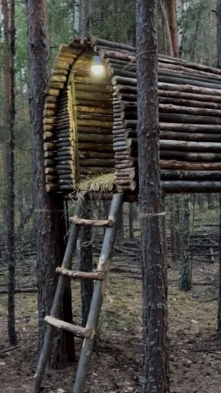 Роман Будаговский | I’m building a house above ground in the forest. Rest after a working day 👍🏡🌳🌲🛖 #reels #bushcraftua #house #building #build #forestlife... | Instagram Hunting Blind Ideas, Shelters In The Woods, Hobbit Holes, Pioneer Camp, Bushcraft Shelter, Treehouse Hotel, Tree House Diy, Bushcraft Skills, Bush Craft