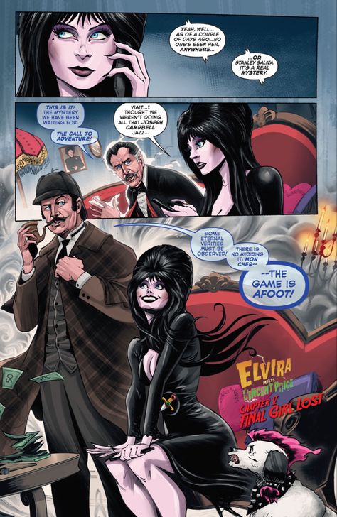 Elvira Meets Vincent Price #5 [Dynamite] | Art by Juan Samu & Walter Pereyra Elvira Comic, Elvira Movie Poster, Elvira Mistress Of The Dark Aesthetic, Elvira Comic Art, Witchfinder General, Elvira Comic Covers, Elvira Mistress Of The Dark Edit, Twilight Zone Episodes, Lily Munster