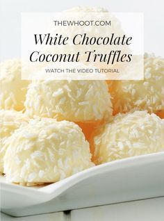 Delish Recipes Desserts, White Chocolate Truffles Recipe, Dessert Balls, White Chocolate Coconut, Brownie Vegan, Coconut Truffles, Homemade Truffles, Dessert Truffles, Truffles Recipe