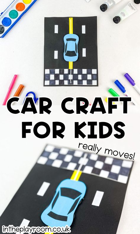 Moving Car Craft for Kids - In The Playroom Cars Arts And Crafts For Kids, Race Car Crafts Preschool, Race Car Crafts For Kids, Race Car Crafts, Car Crafts For Kids Preschool, Car Crafts For Kids, Car Craft For Kids, Motorcycle Craft, Car Activities For Kids