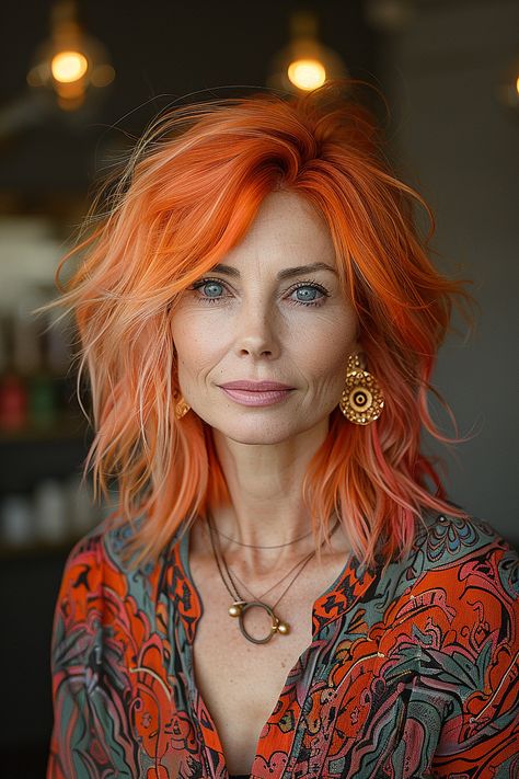 Classy Bob Haircuts for Older Women Trending in 2024 Glam Shag Hair, Paramore Hair Hayley Williams, Funky Coloured Hair, Hair Styles Trends 2024, Edgy Hair For Women Over 40, Hairstyles Trend 2024 Women, Trans Femme Haircuts, Pop Punk Hair, Trending Colours 2024