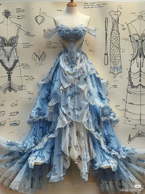 Ocean Inspired Dress Gowns, Jellyfish Wedding Dress, Mermaid Aesthetic Dress, Jellyfish Inspired Outfit, Ocean Theme Dress, Dress Making Ideas, Water Fairy Outfit, Aquatic Fashion, Acubi Dress