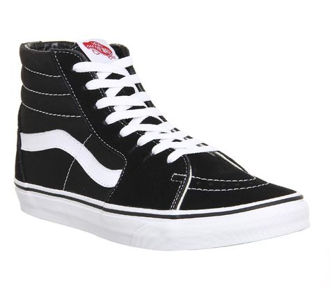 Vans Sk8 Hi Platform, Vans Sk8 Hi Black, Vans Trainers, Shoes Skate, Black White Canvas, Black And White Trainers, Shoes Sneakers Black, White Leather Shoes, Sneakers Vans