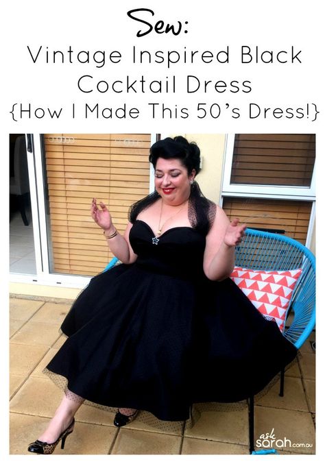 Sew: Vintage Inspired Little Black Cocktail Dress {How I Made This 50’s Style Dress! Almost A Proper Tutorial!} Cocktail Dress Patterns, Little Black Cocktail Dress, 50s Fashion Dresses, Dress Patterns Free, 50s Dresses, Black Cocktail, Sewing Pattern Sizes, Dress Sewing Pattern, 50s Fashion