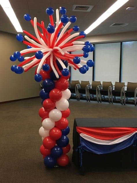 Fourth Of July Balloons, 4th Of July Balloon Arch, How To Make Fireworks, 60 Balloons, Balloon Pillars, Balloon Arch Decorations, Party Balloons Diy, Minnie Mouse Balloons, Bday Party Kids