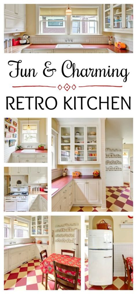 Retro Kitchen Ideas 1950s Farmhouse, Cozy Kitchens, 1940s Kitchen, Home Decor Ideas Kitchen, Metal Cabinets, Retro Kitchens, Bungalow Kitchen, Home Decor Apartment, Decor Ideas Kitchen