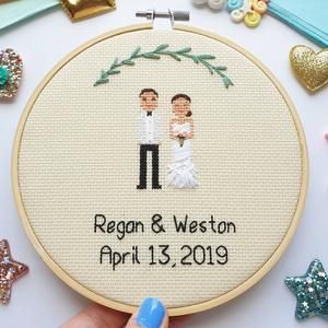 Custom WEDDING Cross Stitch Digital Pattern Custom Wedding | Etsy Cross Stitch Wedding, Stitch Wedding, Portrait Cross Stitch, Cross Stitch Family, Diy Anniversary Gift, Wedding Cross Stitch Patterns, Wedding Cross Stitch, Wedding Cross, Diy Anniversary