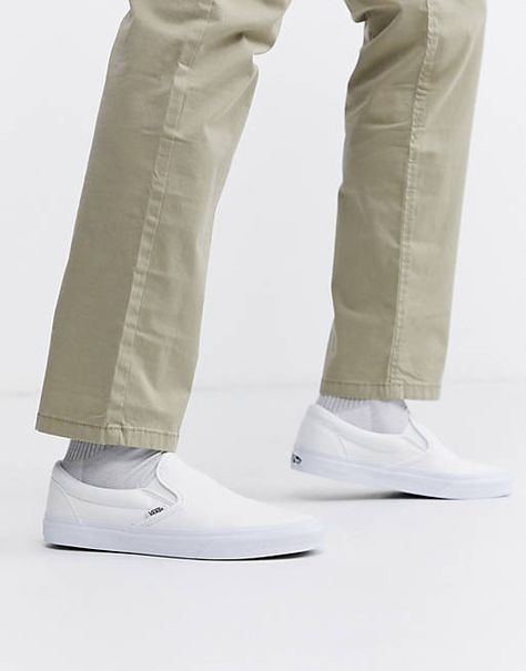 Vans Classic Slip-on sneakers In white | ASOS Nike Air Max Jordan, Slip On Trainers, Deck Shoes, Skate Wear, Vans Slip On, Winter Party Dress, Boots And Sneakers, Vans Classic, Active Wear Leggings