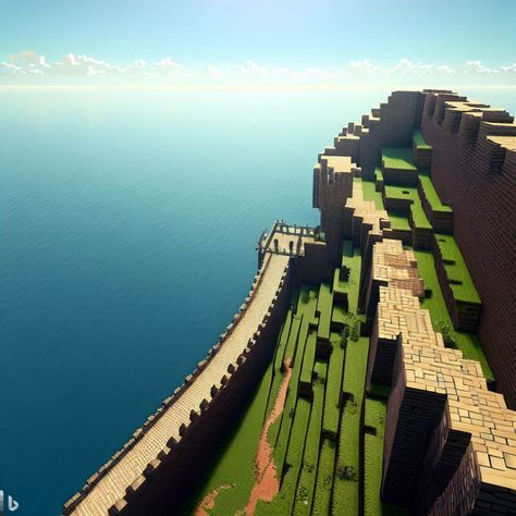 a wall with a walkway like the great wall of china in survival minecraft on a high cliff overlooking a vast ocean - Image Creator House Hanging Off Cliff Minecraft, House In Cliff Minecraft, Minecraft Cliff Side Builds, Cliff Home Minecraft, Minecraft Cliff Wall, Ocean Images, Great Wall Of China, Walkway, Bing Images