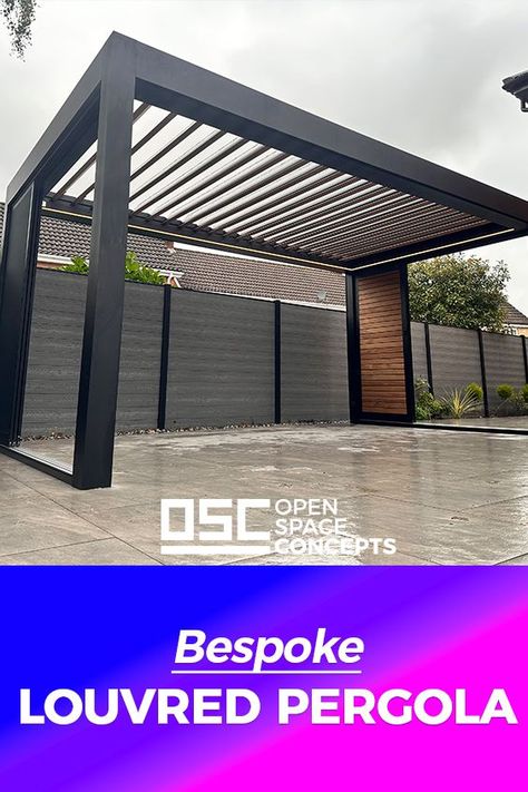 Discover the adaptability of a striking contemporary aluminum pergola. Experience an ideal mix of shade and sunlight through its adjustable slats. Perfect for enhancing any ourdoor living space, this pergola combines sleek design with functionality, making it an excellent choice for modern homes. #ContemporaryPergola #OutdoorSpaces #HomeImprovement Aluminium Pergola, Louvered Pergola, Aluminum Pergola, Garden Structures, Modern Homes, Open Space, Outdoor Spaces, Sleek Design, Pergola