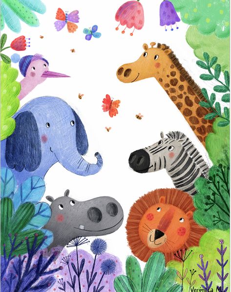 If you are after some friendly animals for your children's book illustration, head to Veronica Montoya's page at Advocate-art.com to see more. #elephant #animals #jungle Animal Art Illustration, Friendly Animals, Animal Illustration Kids, Animals Jungle, Jungle Illustration, Illustration Children, Illustration Art Kids, Children Book Illustration, Childrens Books Illustrations