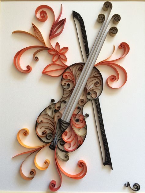 The Violin Wall Paper Art, Quilling Artwork, Instruments Diy, Music Silhouette, Music Instruments Diy, Diy Toilet Paper, Quilling Design, Arte Quilling, Paper Quilling Tutorial