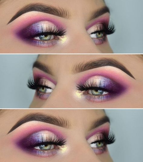 halloween-schminke-unicorn-lidschatten-in-rosa-und-gold-einhorn-einfach-grüne-augen Makeup Guide, Eye Tutorial, Makeup Items, Eye Makeup Remover, Pink Eyes, Makeup Guru, Beauty Basics, Makeup Kit, Insta Makeup