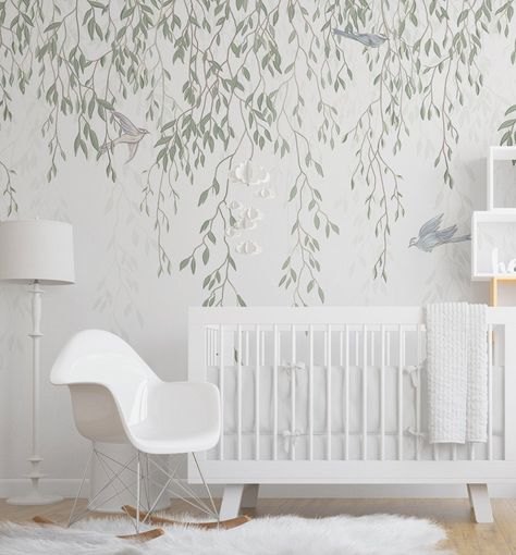 Willow Wallpaper, Woodland Nursery Theme, Nursery Mural, Nursery Room Design, Girl Nursery Room, Nursery Baby Room, Wallpaper Trends, Nursery Wallpaper, Wallpaper Decor