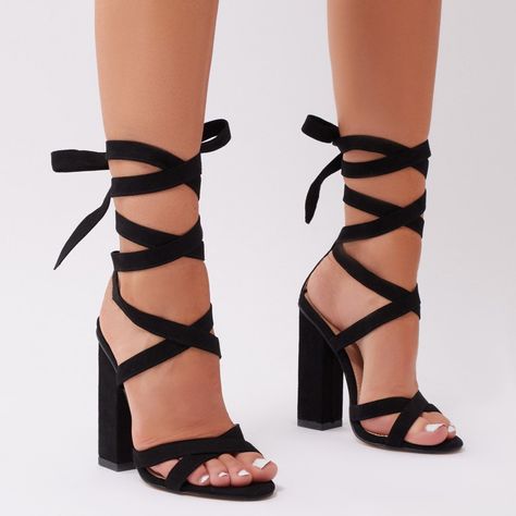 Vera Lace Up Heels in Black Faux Suede Black Heels Prom, Игрушки Funko Pop, Heels Prom, Tie Up Heels, Cute Shoes Heels, Black Shoes Heels, Prom Heels, Lace Heels, Heels Classy