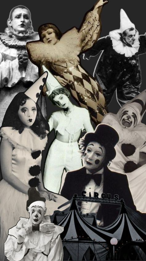 Clowns/Black&White/CircusCollage Black White Collage, Circus Core, Black And White Clown, White Collage, Come One Come All, In Denial, Clowning Around, Writing Characters, Clown Costume