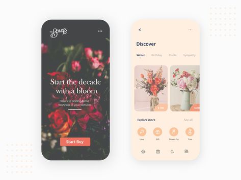 Flower App Design by A R T I S T ™ Flower Shop App Design, Florist App Design, Flower Shop App, Flower App Icon, Roses Collage, App Design Trends, Home Design App, Printable Flowers, Flower Cafe