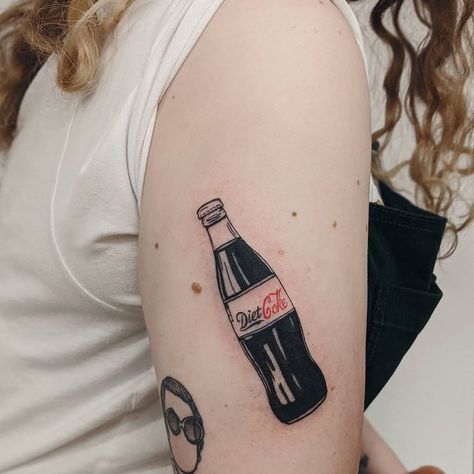 Diet Coke Tattoo Simple, Soda Bottle Tattoo, Diet Coke Tattoo, Coke Bottle Tattoo, Soda Tattoo, Coke Tattoo, Diet Coke Can, Leg Tats, Bottle Tattoo