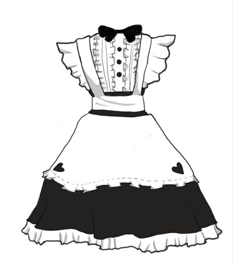 black and white maid costume drawing illustration How To Draw A Maid Dress, Kawaii Black Costume Dress, Black Kawaii Dress For Cosplay, Black Kawaii Costume Dress, Maid Outfit Anime, Kawaii Ruffled Dress For Cosplay, Denim Dress Outfit, Funny Sketches, Suit Pin