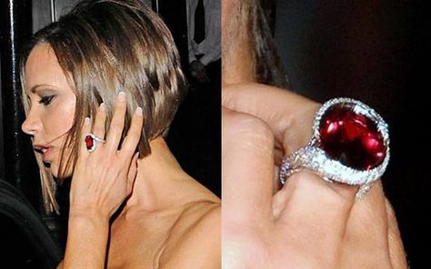 Victoria Beckham Has 14 Engagement Rings! | Diamond Heaven Victoria Beckham Engagement Ring, Famous Engagement Rings, Ruby Ring Designs, Different Engagement Rings, Ruby Cocktail, Celebrity Rings, Rings Ruby, Ruby Ring Vintage, Victoria Beckham Style